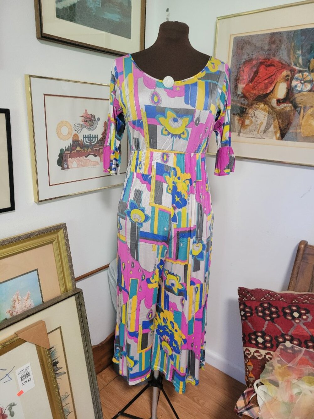 Vintage Romper Jumpsuit with Wide Legs and Scoop Neck 1960's